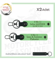 Motosiklet Tutkunlarına, İsim Plaka ve 0 (-) Kan Grubu Yazılı Acil Durum x2 Anahtarlık, F Yeşil-Syh (Çok Renkli)
