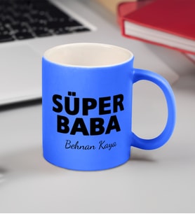Babalar Gününe Özel Tasarım Kişiye Özel Renkli Kupa (Mavi)