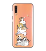 Samsung Galaxy A70 Uyumlu Sevimli Kedicikler Tasarımlı Şeffaf Telefon Kılıfı