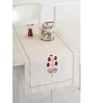 Naturel Buldan Keteni Çiçek İşlemeli 50x130 cm Runner (Bordo)