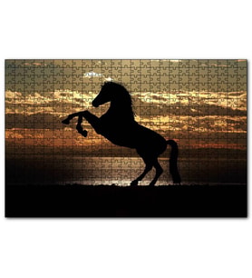 Cakapuzzle Günbatımı Şahlanmış At Silüeti Puzzle Yapboz MDF (Ahşap) (120 Parça)