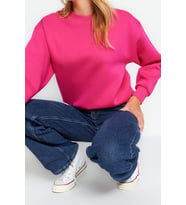Regular Bisiklet Yaka Düşük Kol Regular Kalın İçi Polarlı Normal Kalıp Basic Örme Sweatshirt