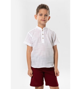 Kısa Kol Şantuklu Pamuk Bodrum Yazlık Erkek Çocuk Tshirt Beyaz 3001