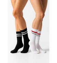 Kadın 2’li Tenis Çorabı Seti – Siyah & Beyaz Çizgili Spor Çorap – Nefes Alabilir Pamuklu