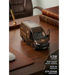 Kinsmart Mercedes Benz Sprinter Ups Kargo Aracı Metal Model Araba Çek Bırak (12 cm)