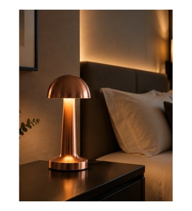 Bronz Mantar LED Masa Lambası – 3 Modlu Dokunmatik Kontrol ve USB Çıkışı