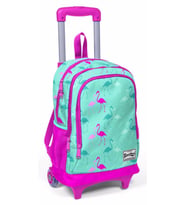 Coral High Yeşil Pembe Flamingo Baskılı Çekçek Okul Çantası - Işıklı Terkerlekler