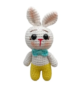 Maskot Mavi Papyonlu Tavşan Amigurumi Organik Anahtarlık Oyuncak