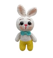 Maskot Mavi Papyonlu Tavşan Amigurumi Organik Anahtarlık Oyuncak