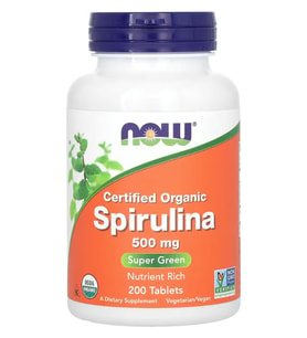 NOW Foods, Certified Organic Spirulina, 500 mg, 200 Tablet.Abd Menşei (Renksiz)