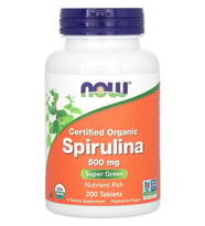 NOW Foods, Certified Organic Spirulina, 500 mg, 200 Tablet.Abd Menşei (Renksiz)