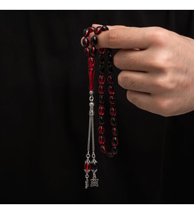 Sıkma Kehribar 925 Ayar Gümüş Tesbih (Bej)