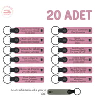 Pembe & Gri, Öğretmene El Emeği Gibi Değerli, 20'li Set, Kişiye Özel Yazılı Deri Anahtarlık