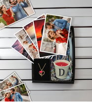 BK Gift Kişiye Özel 10 adet Fotoğraf Baskısı, Aşk Çiçeği Kalp Kolye ve Mini Metal Kovada Kokulu Mum Hediye Seti, Sevgiliye Hediye, Yıl Dönümü Hediyesi
