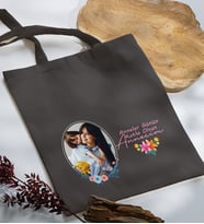 BK Gift Kişiye Özel Fotoğraflı Anneler Günü Tasarımlı Antrasit Kumaş Bez Çanta, Baskılı Omuz Çantası, Alışveriş Çantası, Anneler Günü Hediyesi, Anneye Hediye-1