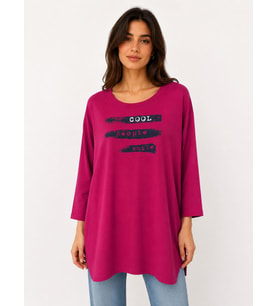 Kadın Oversize Relaxed Pembe Baskılı Tunik Bluz