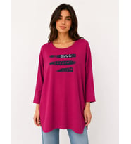 Kadın Oversize Relaxed Pembe Baskılı Tunik Bluz