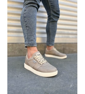 JY0118 REX Bağcıklı Keten Kumaş Erkek Günlük Sneaker Ayakkabı KKT - Bej