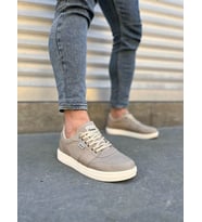 JY0118 REX Bağcıklı Keten Kumaş Erkek Günlük Sneaker Ayakkabı KKT - Bej