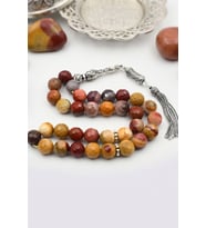 Doğal Mokait Jasper Taşlı Tesbih 925 Ayar Gümüş Püsküllü 10mm Küre Kesim 902765