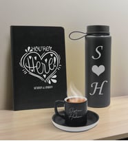 BK Gift Sevgiliye Özel İsimli Siyah Defter, Cam Matara ve Türk Kahvesi Fincanı Hediye Seti-7,  Sevgiliye Hediye, Sevgililer Günü, Yeni İş Hediyesi