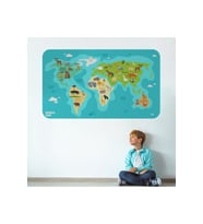 Eğitici Dünya Haritası Dünya Atlası Çocuk Ve Bebek Odası Duvar Sticker-3784-60x105