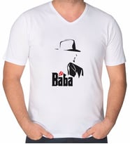 BK Gift Baba Godfather Tasarımlı V Yaka Tişört-16 (Beyaz)