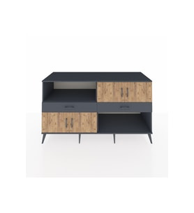 Kronos Konsol 3 Raflı 2 Çekmeceli 4 Kapaklı 176x59x99 Antrasit-Çam/Antrasit