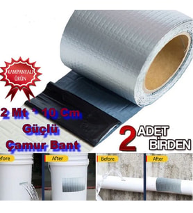 2 ADET- 2mtx10cm Tamir Bandı Tape Çatı Boru Çadır Pimaş Tamir Bandı Su Geçirmez İzalasyon Çamur Bant