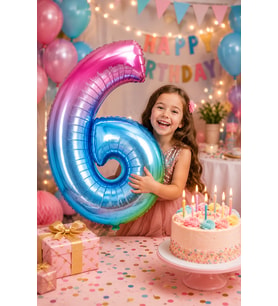 Folyo Rakam Balon 6 Rengarenk 40 İnç 100 cm Doğum Günü Yaş Parti Kutlama Süsleme Dekor Balonu