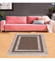 Geometrik Çerçeve Desenli Dijital Baskı Yıkanabilir Kaymaz Taban Modern Salon Halısı ve Yolluk Kahve (Kahverengi)