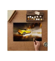 Sarı Yarış Arabası Tasarımı 240 parça Ahşap Puzzle Ahşap Kutuda MP02430