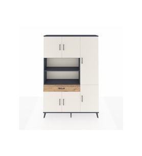 Arges Dolap 10 Raflı Tek Çekmeceli 6 Kapaklı 132x30x195 Antrasit-Aytaşı/Çam