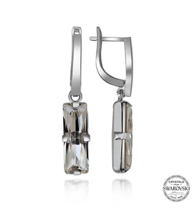 Swarovski Crystal Taşlı Gümüş Beyaz Baget Sallantılı Kadın Küpe