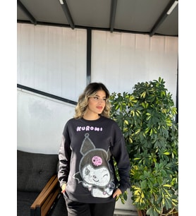 Kadın Oversize Baskılı Antrasit Sweatshirt