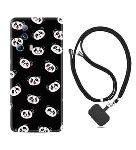 Xiaomi Mi 13 Lite Kılıf Silikon Boyun Askılı İpli Desenli Silikon Panda Suratları 1773