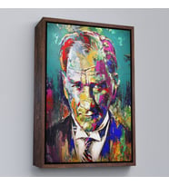 Çerçeveli Renkli Mustafa Kemal Atatürk Tablosu (Kahverengi)