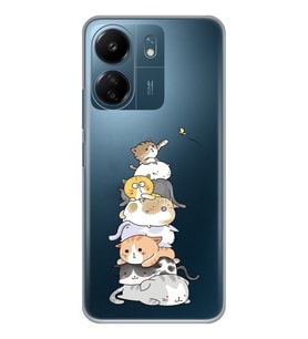 Xiaomi Redmi 13C Uyumlu Sevimli Kedicikler Tasarımlı Şeffaf Telefon Kılıfı