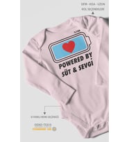 Powered By Süt ve Sevgi Baskılı Bebek Zıbını – Çıtçıtlı Body 8 Renk  %100 Pamuk Uzun Kol (Bebek Pembesi)