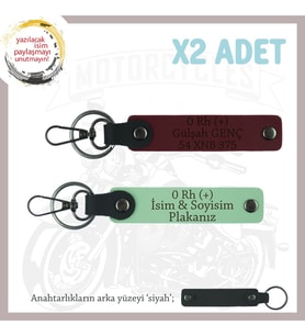 Motorcu Dostlara Özel, İsim Plaka ve 0 Rh (+) Kan Grubu Yazılı x2 Anahtarlık Set, Yeşil-Bordo-Syh (Çok Renkli)