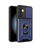 Samsung Galaxy A25 Kılıf Yüzüklü Standli Sürgülü Kamera Korumalı Tank Sert Silikon Kapak (Mavi)