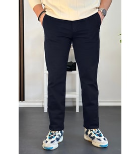 Erkek Pamuklu Chino Pantolon Standart Kalıp Lacivert Edw225