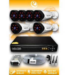 ELITCAM 6 Kameralı Uzay 6 Dış Kamera Set HDD'siz Full HD Gece Görüşlü Güvenlik Kamerası Sistemi