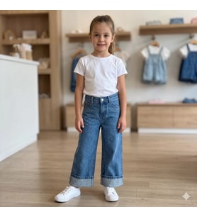Kız Çocuk Geniş Paçalı -taş Detaylı - Kot Pantolon - MAVİ / 11 YAŞ