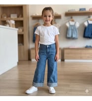 Kız Çocuk Geniş Paçalı -taş Detaylı - Kot Pantolon - MAVİ / 11 YAŞ