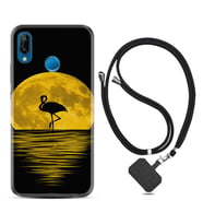 Huawei P20 Lite Mate 10 20 Lite Pro P40 Lite KılıfBoyun Askılı Silikon Ay ve Flamingo 1775