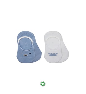 2'Li Babet Cute Face Penye Çorap 30103 Mavi-Beyaz