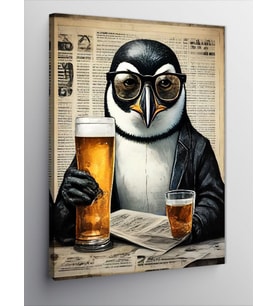 Kanvas Tablo Bira İçen Penguen