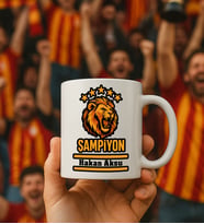 BK Gift Kişiye Özel Sarı Kırmızı 5 Yıldız Aslan Taraftar Tasarımlı Beyaz Kupa Bardak-1, Taraftar Hediyesi, Doğum Günü Hediyesi, Arkadaşa Hediye