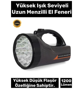 Premium 3 Modlu Beyaz Işıklı 75W Şarjlı Taşıma Askılı 300 Metre Mesafe 1200 Lümen 25 Ledli El Feneri
